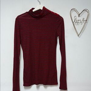 Michael Stars Red and Black Striped turtleneck Long Sleeve Top one size fits